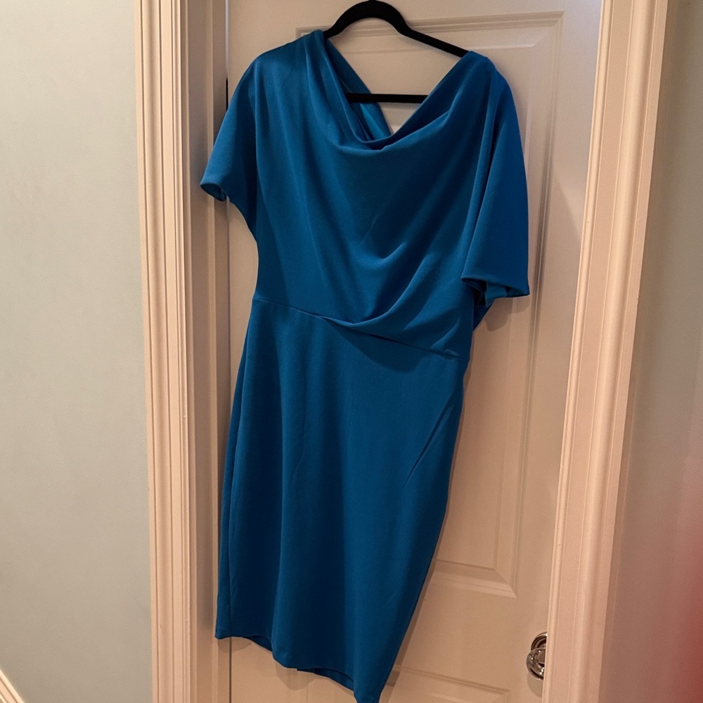 Elegant Blue Cowl Neck Dress